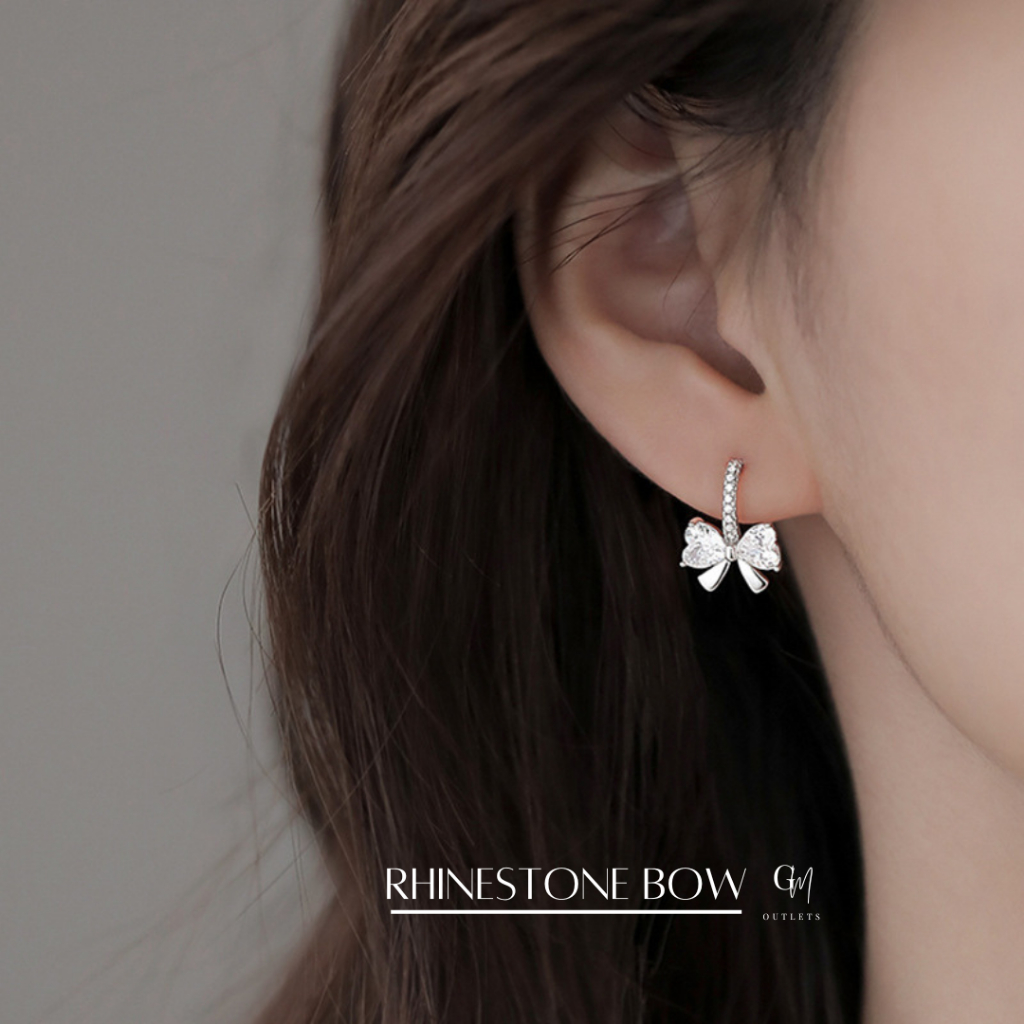 OUTLETS ล้างสต็อกจากโรงงานตรง ต่างหูเงินแท้ Rhinestone Bow ต่างหูเพชร Valentine ของขวัญ ต่างหูแฟชั่น
