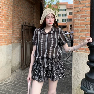 💰Mahahengcloset💰กระโปรงแต่งระบาย 3 ชั้น ผ้าสลาฟอัดดอก เอวยางยืดแต่งเชือกหวานละมุน สไตล์ลูกคุณ💕