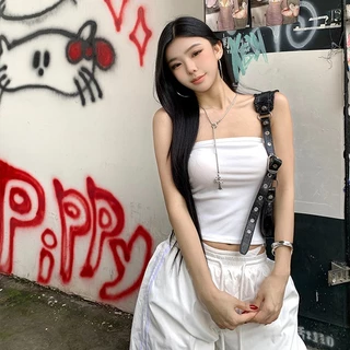 sexy เสื้อเกาะอก เปิดไหล่ ระบายอากาศได้ดี สีพื้น ทรงเข้ารูป ทันสมัย สไตล์ญี่ปุ่น เสื้อครอป หลากหลายสี ฤดูร้อน