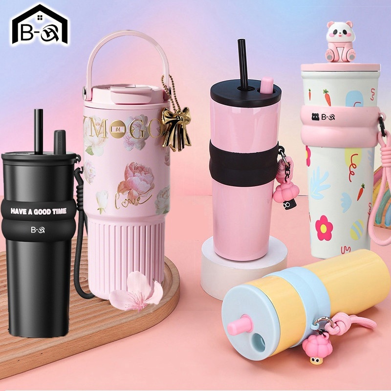 BHQ แก้วน้ำเก็บอุณหภูมิ 2in1 แก้วน้ำเก็บความเย็น สแตนเลส304 ลายการ์ตูน ถ้วยเก็บความร้อน ถ้วยน้ำแข็ง