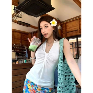 เสื้อแขนกุดคอเต่า เสื้อกล้ามคอหอยคอวี ผูกหน้า มินิมอล สไตล์แคชชวล ใส่ไปเที่ยว สาวแซ่บใส่ได้ #1502436