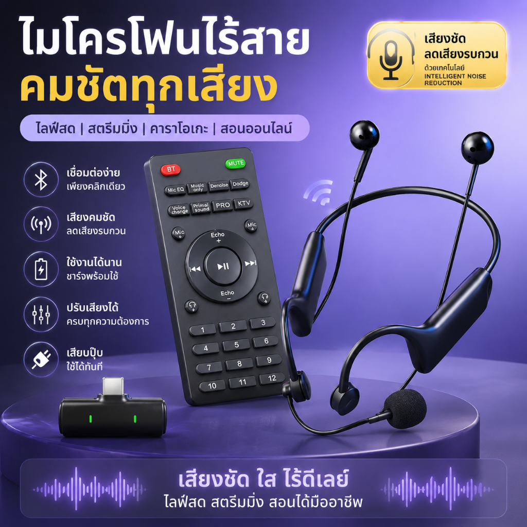 NETPAC K9 หูฟังการ์ดเสียง+บลูทูธ 2-in-1 ไร้สายแบบหนีบหู พร้อมไมค์ มิกเซอร์พกพา สำหรับอัดเสียงคาราโอเกะมืออาชีพโดยเฉพาะ