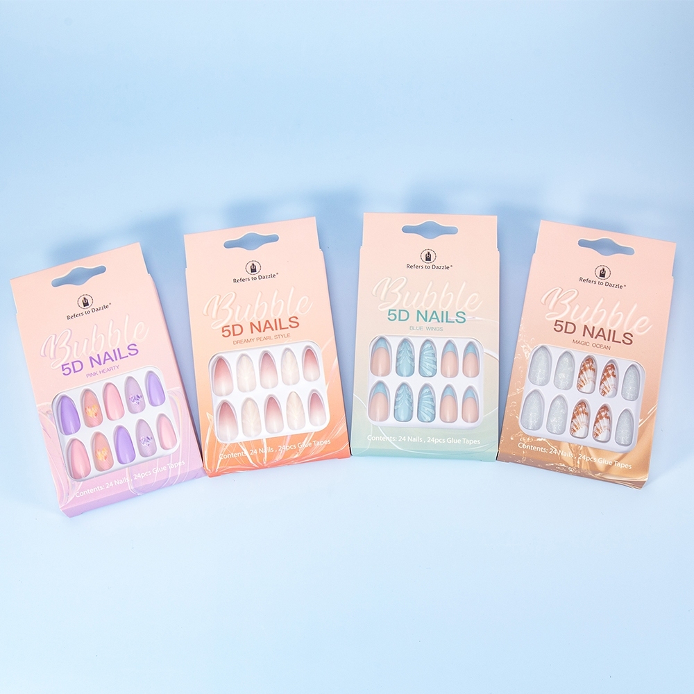 เล็บปลอมสำเร็จรูปเกรดพรีเมียม Dazzle Bubble 5D Nails 24 ชิ้น