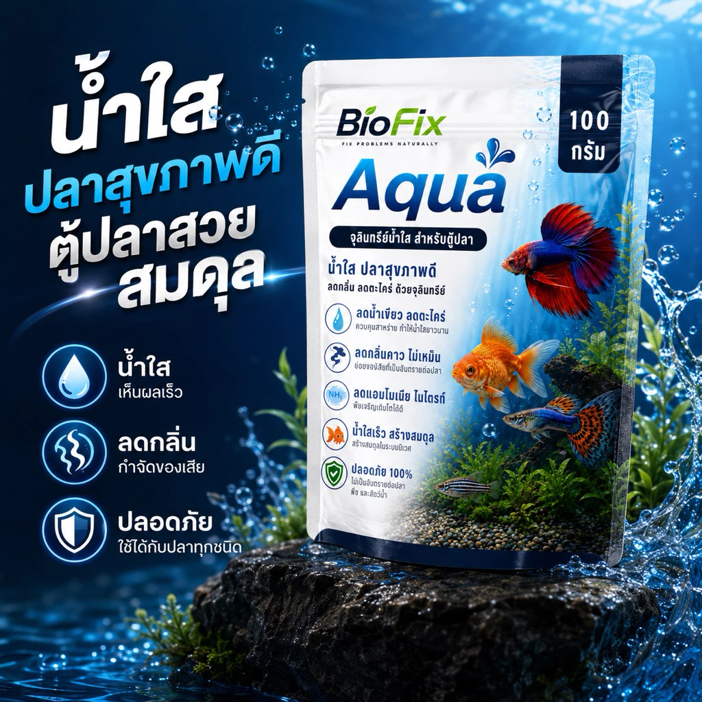 BioFix Aqua จุลินทรีย์น้ำใส 100g. ลดปัญหาน้ำขุ่นเขียว กำจัดตะไคร่ ลดตะกอน ออแกนิก100% บ่อปลา/ตู้ปลา