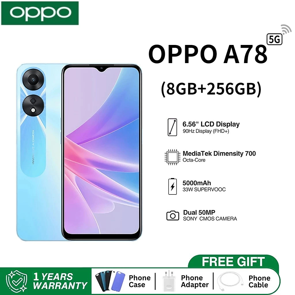[New] มือถือ oppo A78 5G มือถือ| ram 8GB + rom 256GB แบตใหญ่ 5000mAh |หน้าจอ 6.56 นิ้ว |ชาร์จเร็ว