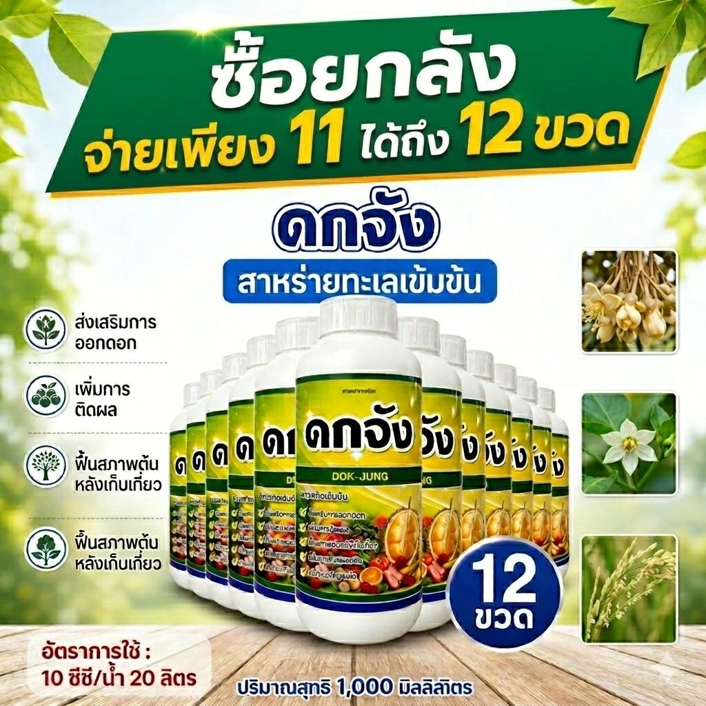 ยกลังคุ้มกว่า 1 ลิตร x 12 ขวด จ่ายเพียง 11 ขวดเท่านั้น ดกจัง สาหร่ายทะเลเข้มข้น กระตุ้นการแตกตาดอก ขยายขนาดผล