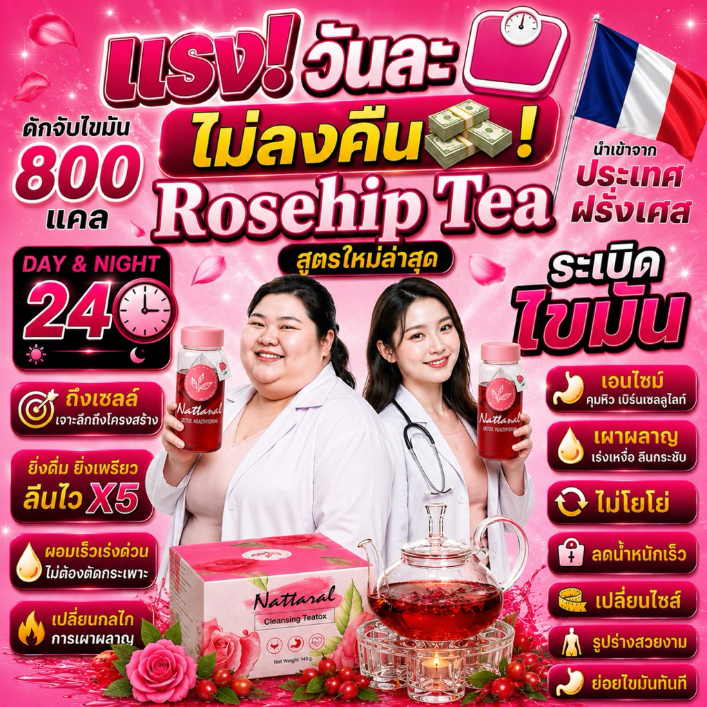 คอร์ส20วัน 2แถม2+ขวดชา [ทานได้ถึง40วัน] ลด7-12nn. ไม่เห็นผลคืนเงิน เข้มข้นX5 Rosehip ชาออร์แกนิก ลดไขมันใหม่ล่าสุด มีอย.