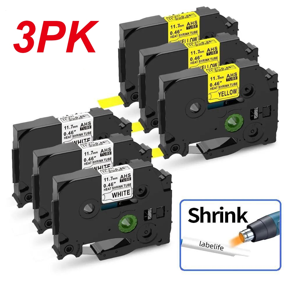 3pcs HSe231 Hse-231 ท่อหดความร้อนสำหรับบราเดอร์ Hse 231 241 1 611 621 631 เข้ากันได้กับ P-touch PT-E