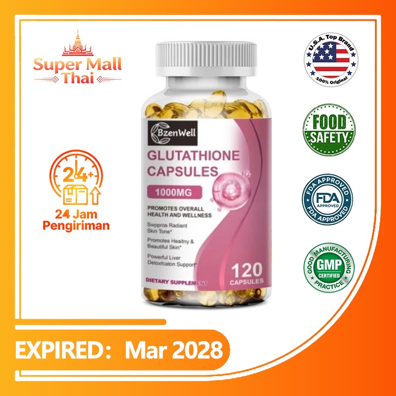 BzenWell กลูตาไธโอน 1000mg วิตามินซี+อี บำรุงผิวขาวใส ดีท็อกซ์ตับ ดูดซึมดี 120 แคปซูล