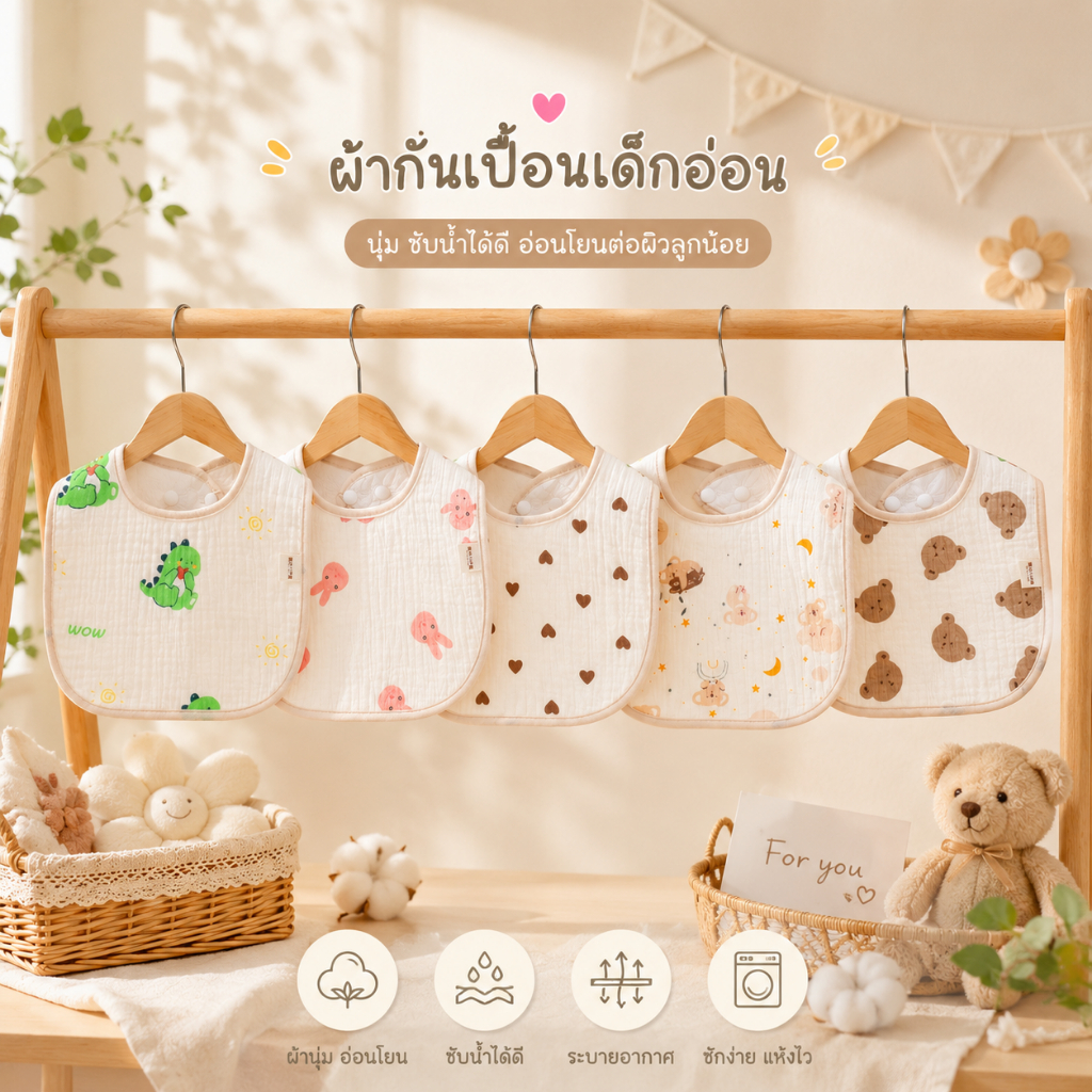 Millimunch ผ้าซับน้ำลายเด็ก ทรงตัวยู ใช้ซับน้ำลาย ทำจากผ้ามัสลิน เนื้อผ้านุ่ม ไม่ระคายเคือง