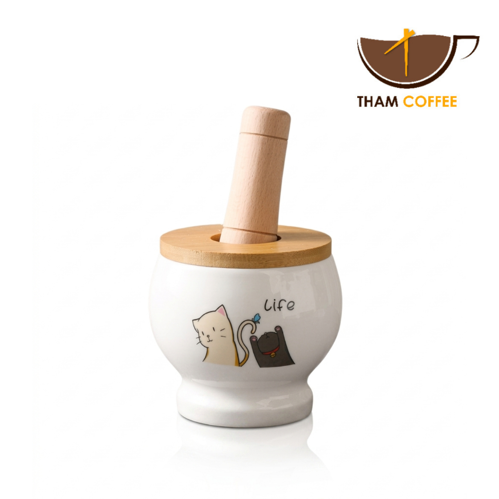 ครกเซรามิกมินิมอล ครกบดยา ครกบดพริกกระเทียม ceramic mortar 4.5 นิ้ว พร้อมสาก แข็งแรง ทนทาน ขนาดกระทัดรัด Tham Coffee