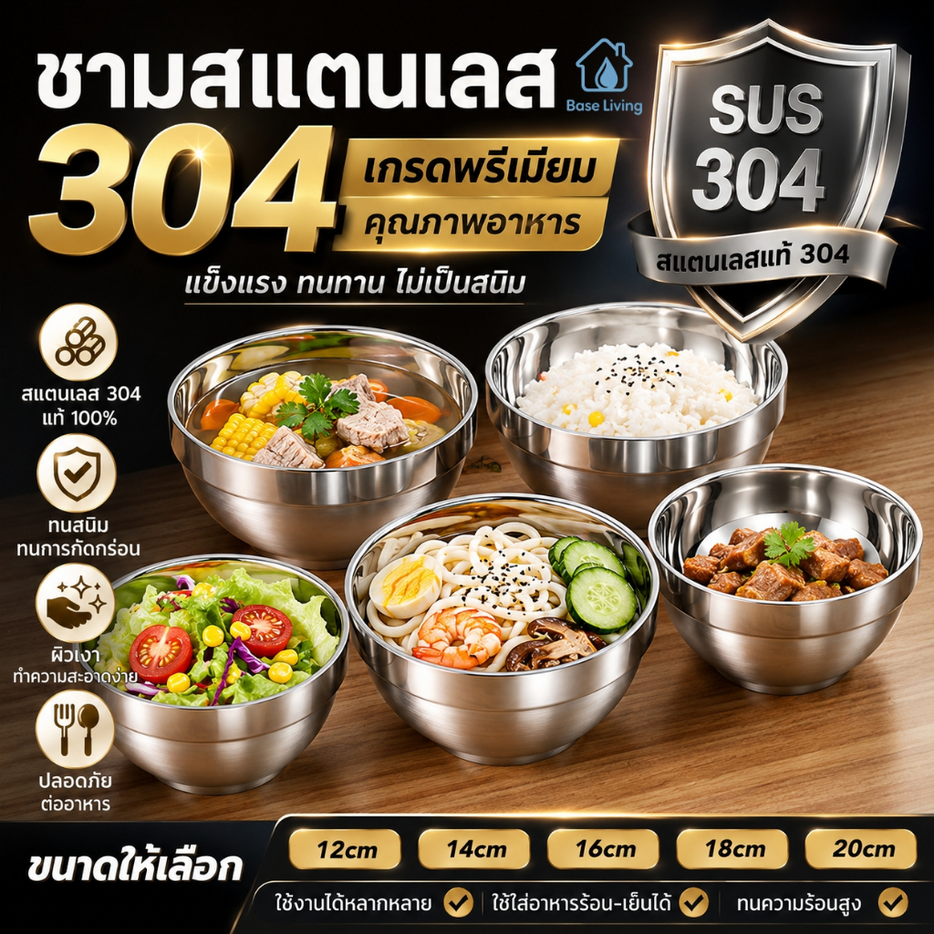 ชามสแตนเลสสองชั้นสไตล์เกาหลี ขนาด12-20ซม กันร้อนเย็น ทนทานปลอดภัย ไม่มีกลิ่นสารพิษ เหมาะใส่ข้าวซุปน้ำจิ้ม อาหารทุกชนิด