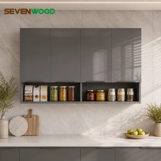 SEVENWOOD ตู้แขวนผนัง ตู้ครัว ตู้เก็บของ ตู้แขวน ตู้ติดผนังห้องครัวที่เรียบง่าย สีเทา สี่ประตู ประกอบง่าย มั่นคงมาก