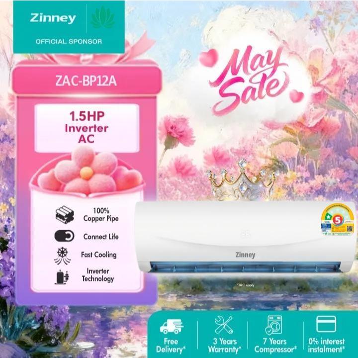 [Best Selling] Zinney แอ[Best Selling] Zinney แอร์ Inverter ขนาด 12,000 BTU BTU รุ่น ZAC-BP12A เบอร์5 ประหยัดไฟร์