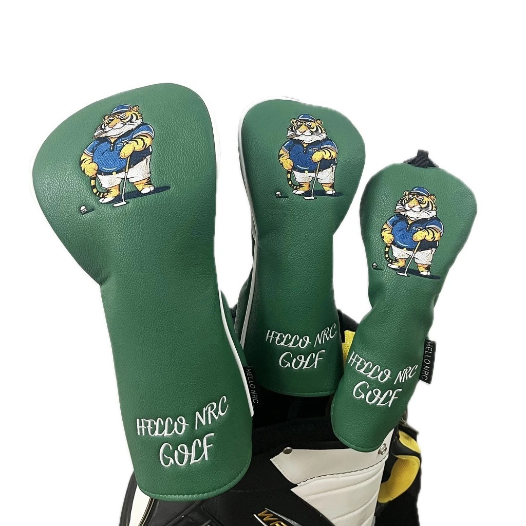 ปลอกหุ้มหัวไม้กอล์ฟ Driver/Fairway/Utility ลายการ์ตูนเสือสีเขียว (CVN013) Golf Head Cover Cartoon วัสดุหนัง PU