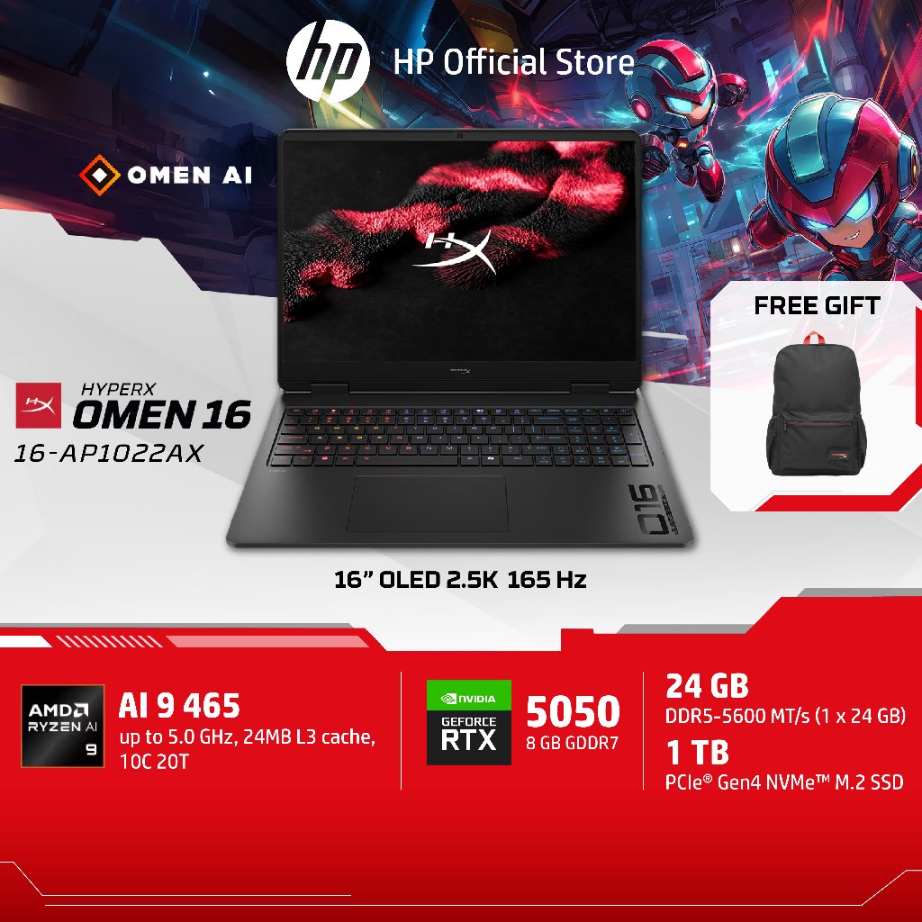 HyperX OMEN 16 | Ryzen AI 9 465 | RTX5070 | 24GB/1TB | 2.5K OLED | Win11 | 16-ap1022AX