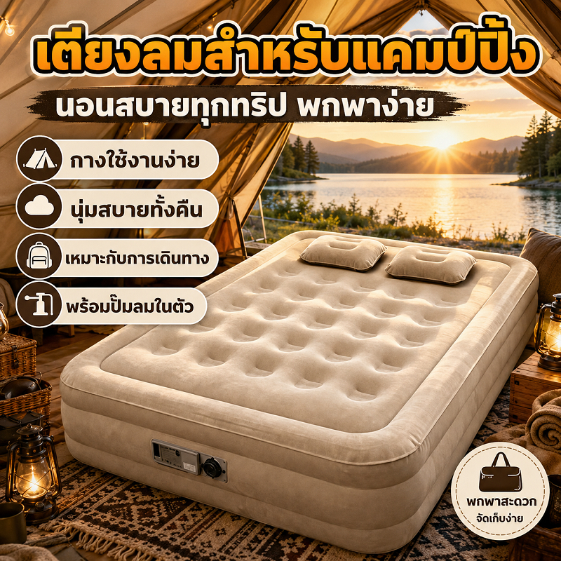 เตียงเป่าลม ที่นอนลม 3/5/6ฟุต ที่นอนเป่าลมอัตโนมัติ ที่นอนเป่าลม พร้อมปั๊มลมในตัว PVC หนา 40ซม เบาะเป่าลม ที่นอนปิคนิค