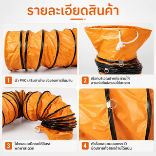 สายยางลมเสริมแรงด้วยผ้าหุ้มยาง ขนาด 8-16 นิ้ว ยาว 5 เมตร เหมาะสำหรับพัดลมอุตสาหกรรมและปั๊มลม