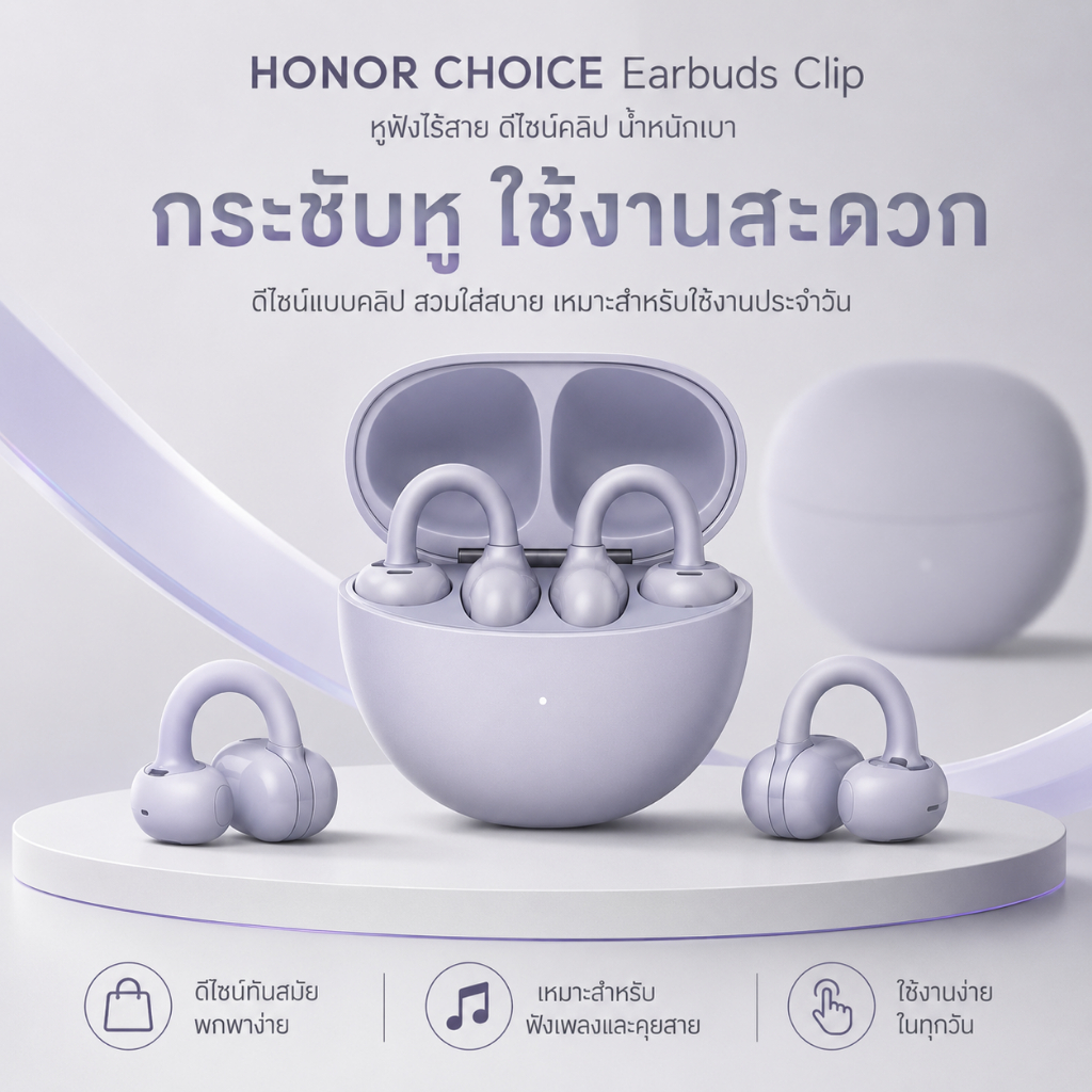 HONOR CHOICE Earbuds Clip หูฟังไร้สาย Open-Ear ดีไซน์พรีเมี่ยม
