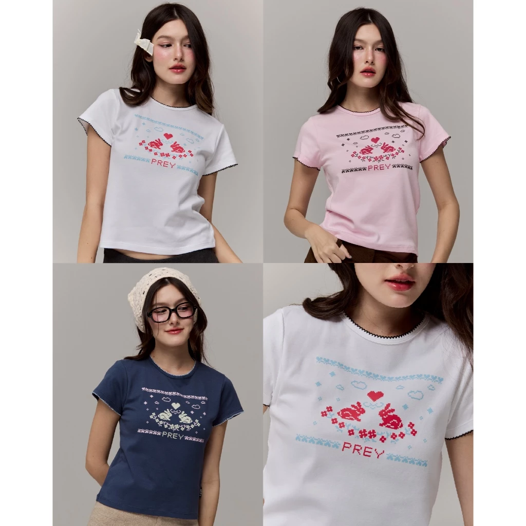 (พร้อมส่ง)prey เสื้อยืดคอกลม pixel bunny baby tee