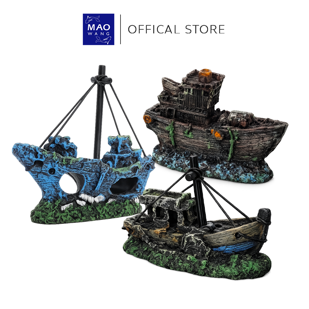 โมเดลเรืออับปาง แบบเรซิ่น Aquarium Decoration เรือโจรสลัดจำลอง สำหรับตกแต่งตู้ปลา / อควาเรียม
