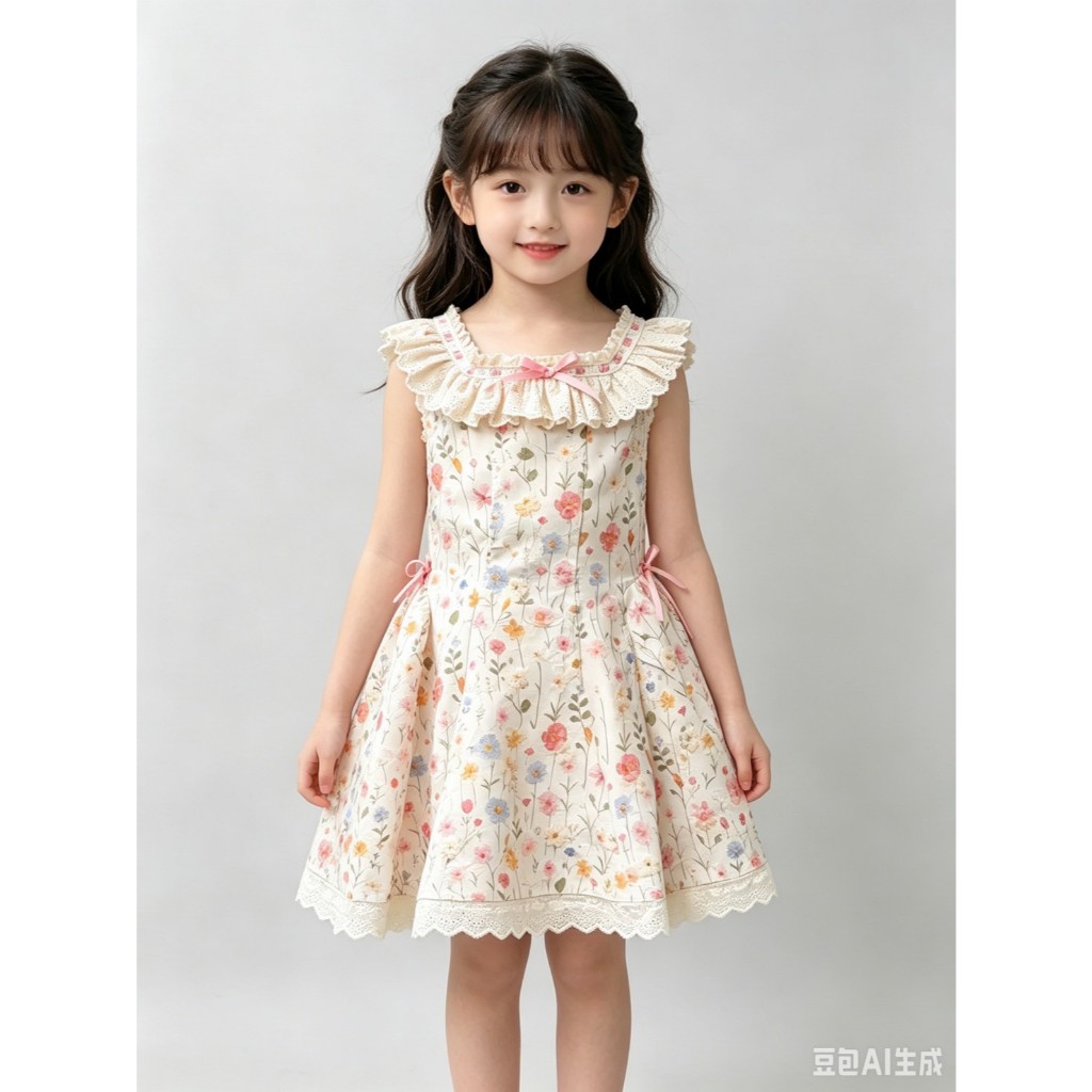 BB298 เดรสเด็กผู้หญิง ไม่มีแขน ลายดอกไม้ รูปที่ 2