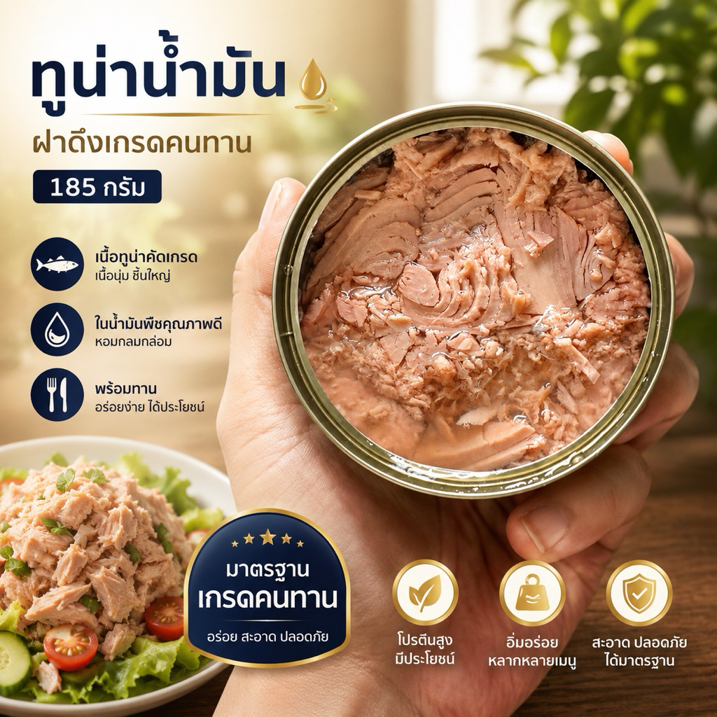 ทูน่าน้ำมัน (เกรดคนทาน)ฝาดึง ขนาด 185กรัม (10กระป๋อง)