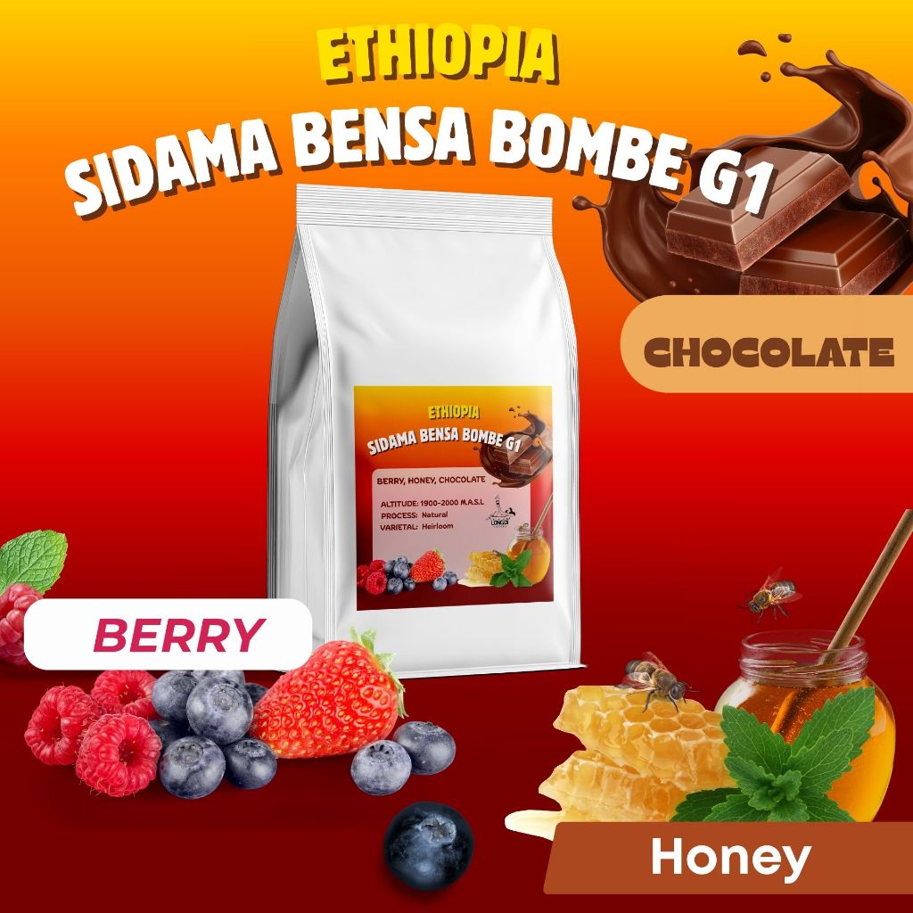 เมล็ดกาแฟคั่วกลางอ่อน Ethiopia Sidama Bensa Bombe G1 - Longdi Coffee