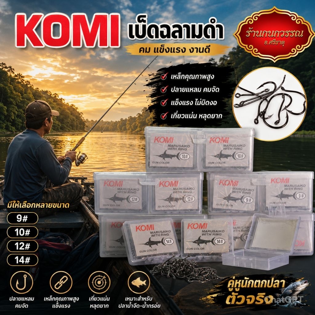 เบ็ด เบ็ดตกปลา เบ็ดฉลามดำ KOMI🎣