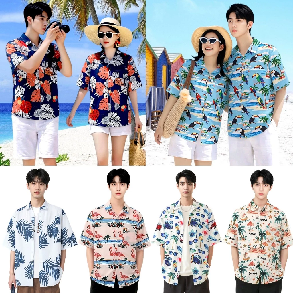 เสื้อเชิ้ตฮาวาย เสื้อสงกรานต์ลายดอกสไตล์เกาหลี ใส่ได้ทั้งชายและหญิง Hawaii
