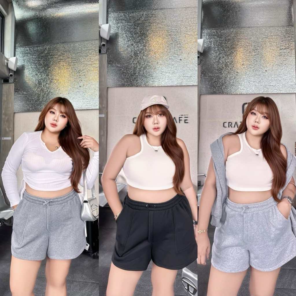 (S) กางเกงวอร์มขาสั้น ผ้าสำลี ใส่สบายมาก (มีเอว30-60“) ทรงสวย ผ้าดี เสื้อผ้าสาวอวบอ้วน ไซส์ใหญ่ พลัสไซส์