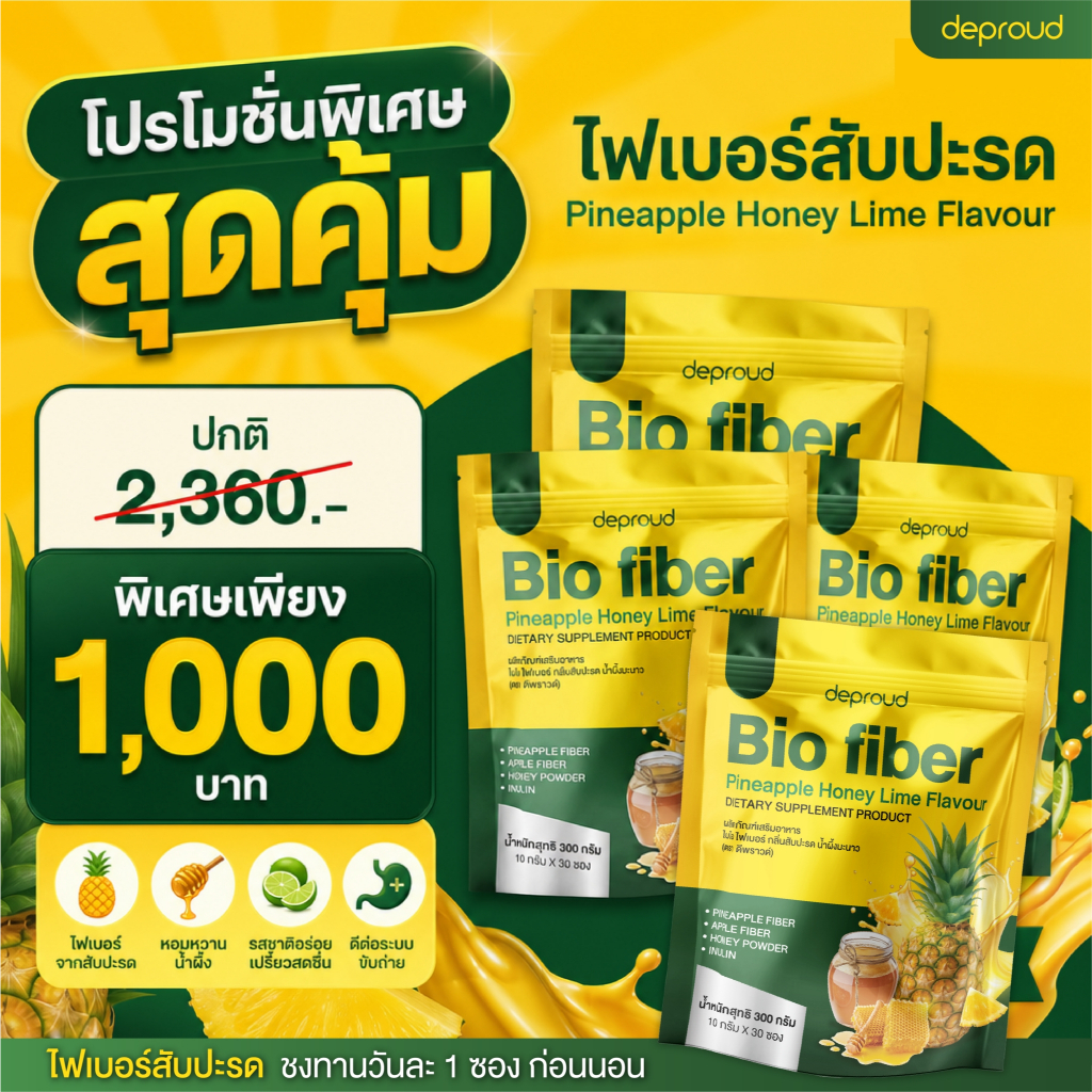 Deproud Official Store - ดีพราวด์ ( ช้อปปี้การันตี ) ไฟเบอร์สับปะรด (ถุงละ 30 ซอง) ดีท็อกซ์ ขับถ่ายง่าย ล้างลำไส้ พุงยุบ