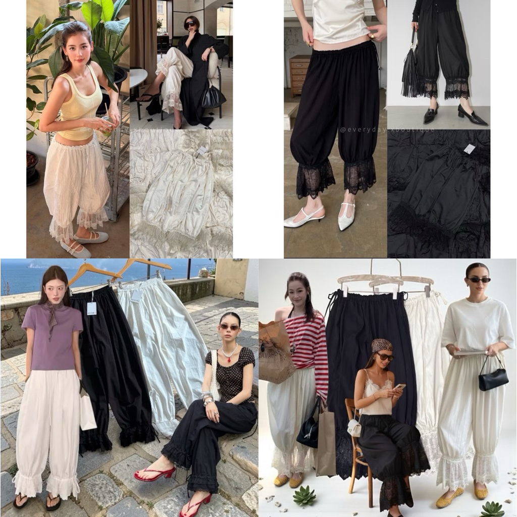 Bohemian x lace pant🧄🖤Mo.studio VALENกางเกงฮาเรมสไตล์โบฮีเมี่ยนชายลูกไม้Harem Triple Lace pant☁️🖤ลูกไม้สามชั้น🤍💜🖤ผ้าแก้ว