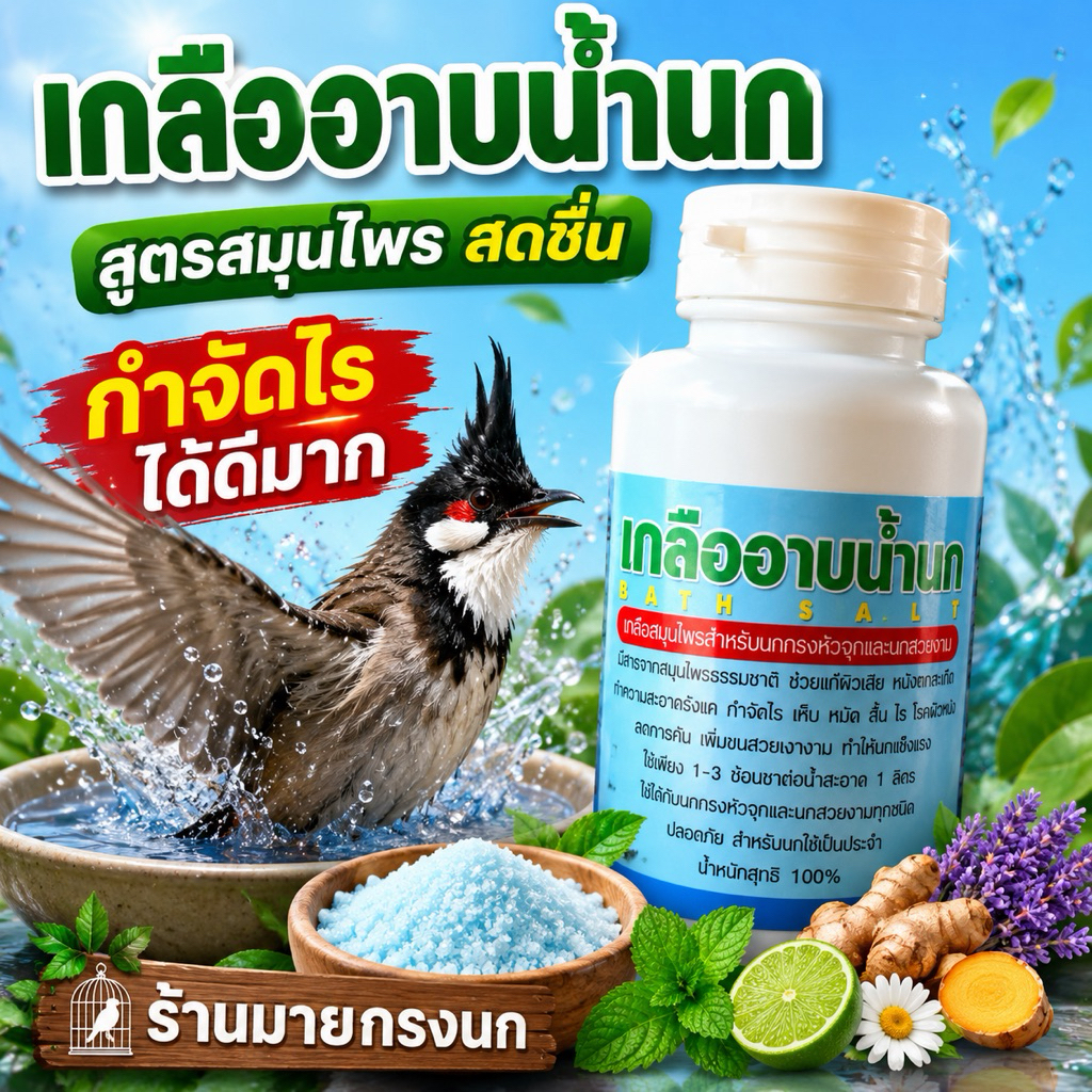 🩵เกลืออาบน้ำนก สีฟ้า สูตรสมุนไพรสดชื่น🩵