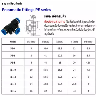 ข้อต่อสายลม PE/PEG/PY/PW 3 ทาง ข้อต่อนิวเมติก ข้อต่อสวมเร็ว ท่อลม PU คุณภาพสูง แข็งแรง ไม่รั่ว ราคาส่ง พร้อมส่งจากไทย