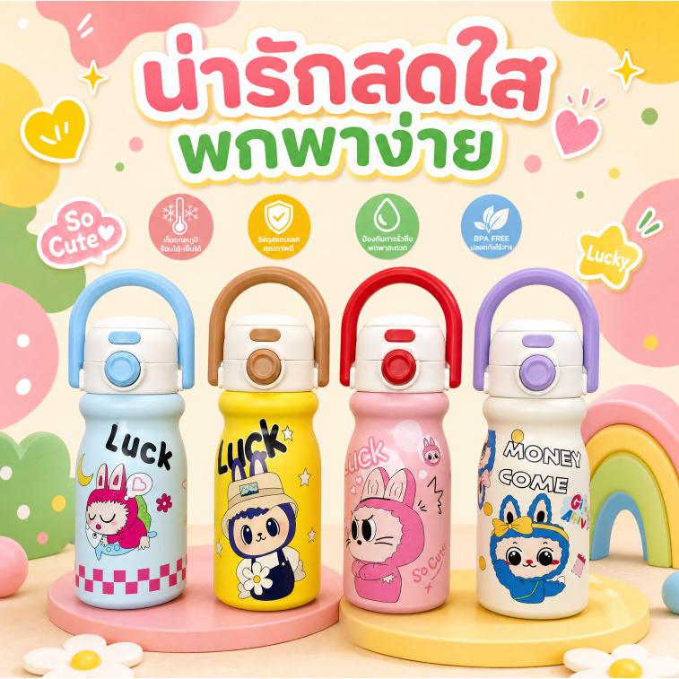 สแตนเลส 319L  แก้วเก็บอุณหภูมิมือจับขนาดใหญ่ แก้วเก็บอุณหภูมิเด็ก แก้วเก็บความเย็นแบบพกพา