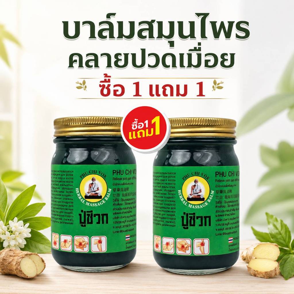 น้ำมันนวดตัว สูตรโบราณ ปู่ชีวก 100 กรัม ฟรี 100 กรัม
