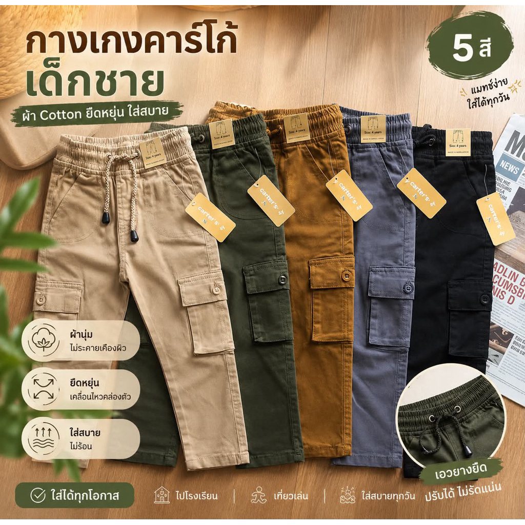 กางเกงสแลค คาร์โก้ 6กระเป๋าCatter’s เด็ก1-12ปี(ส่งจากไทย🇹🇭)