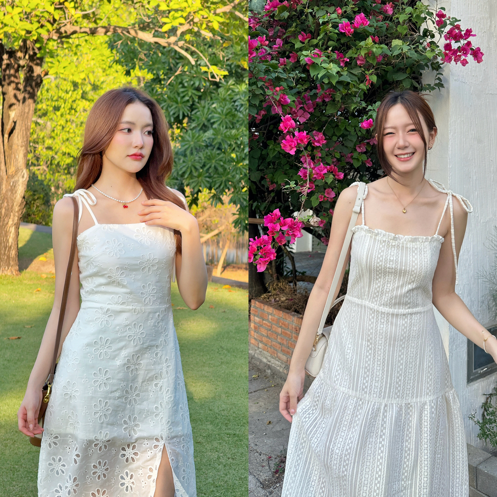 Lille collection : เดรสสายเดี่ยวกระโปรงยาว สายผูกไหล่