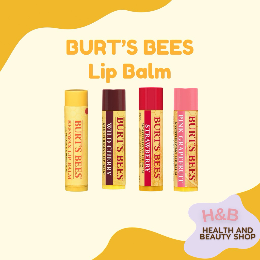 Burt’s Bees Lip Balm ลิปบาล์ม ลิปบำรุงริมฝีปาก Beeswax, Cherry, Strawberry แบ่งขาย 1 แท่ง