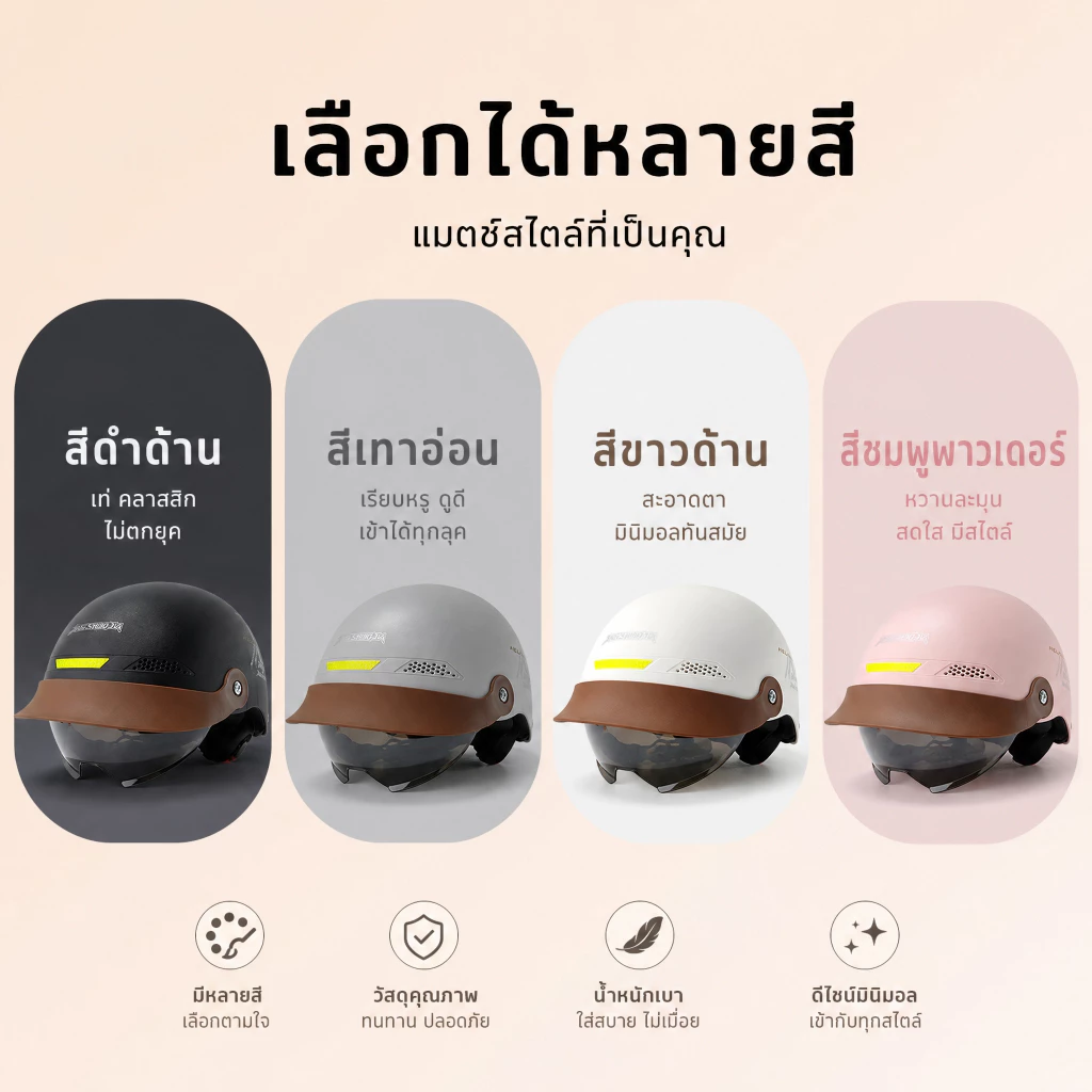AUS หมวกกันน็อคครึ่งใบ รอบหัว 52-62cm thumbnail 7