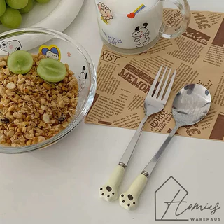 【พร้อมส่ง】🍴 ช้อน ส้อม ด้ามจับ เท้าหมี สุดน่ารัก สแตนเลสอย่างดี ด้ามทำจากเซรามิก สไตล์คาเฟ่ ช้อนเท้าแมว ช้อนเท้าหมา