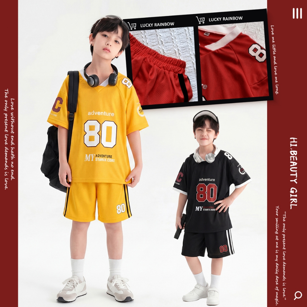 ชุดบอลชุดกีฬาเด็กรุ่นใหม่ เป็นชุด เสื้อกับกางเกง ใส่ได้ทั้งเด็กชายและหญิง เท่ๆ ผ้าใส่สบาย 2-12 ปี ราคาถูก Shopee Lazada