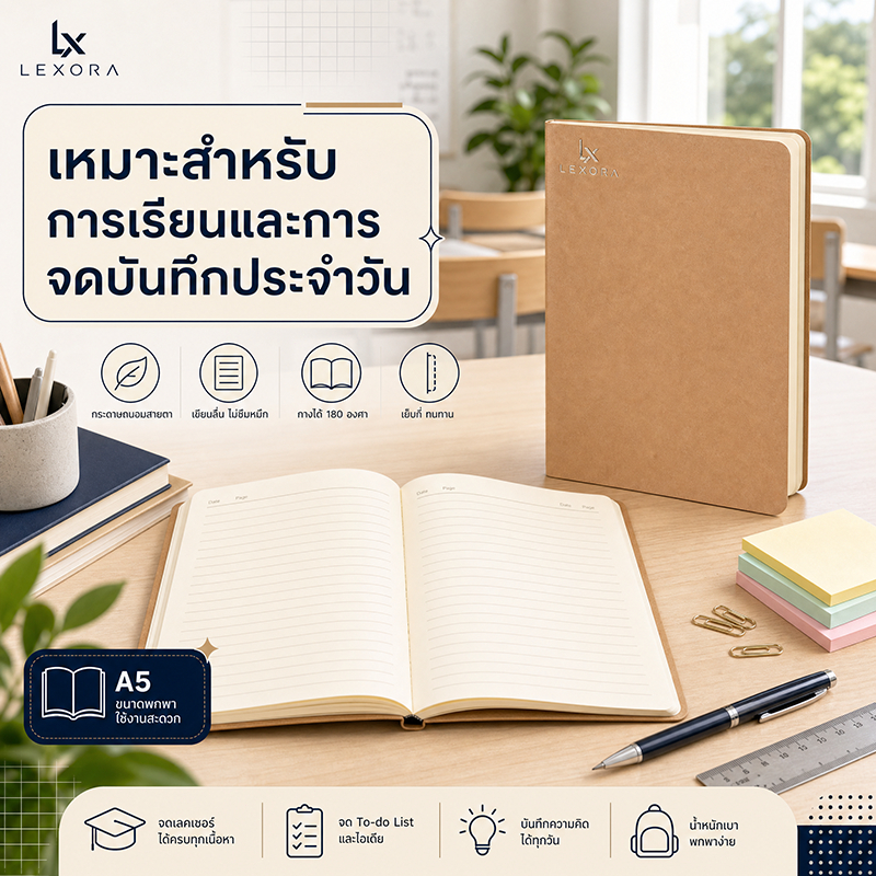 Lexora دفتر ملاحظات A5 بورق سميك 72 صفحة