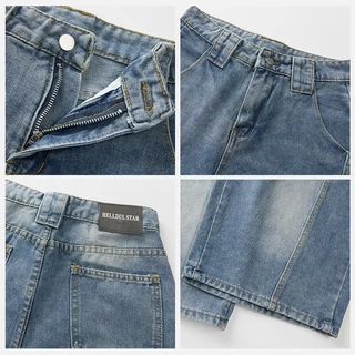 HELLDUL N8901 S-4XL กางเกงยีนส์ขาสั้นผู้หญิง ทรงกว้างวินเทจ ย้อมสีซีด ผอมขา ส่งจากไทย