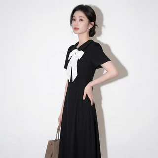 【S-5XL】 เดรสโบว์คอเกาหลี ทรงสวยสุภาพ ใส่ทำงานได้ ออกงานได้ Korean Midi Dress เดรสเกาหลีเรียบหรู