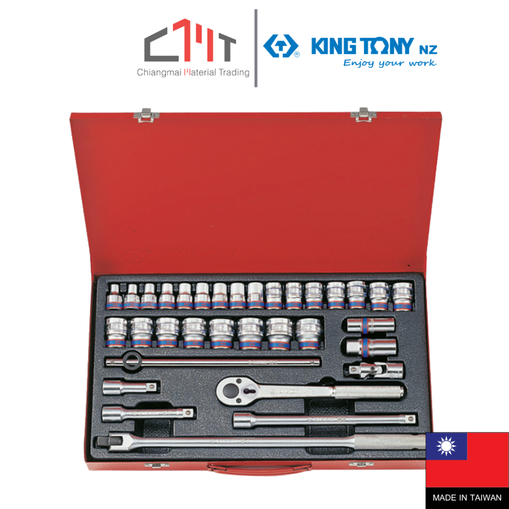 KING TONY ชุดบล็อก ขนาด 1/2" 6P /12ญ 33 ตัว/ชุด No.4034MR / 4534MR