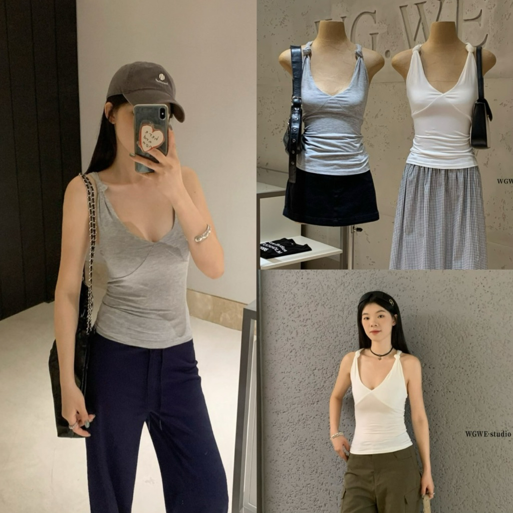 9704# เสื้อกล้าม ขมวดช่วงไหล่งาน ไขว้หลัง เนื้อผ้ายืดหยุ่นได้เยอะ TAG:WG.WE 🇰🇷