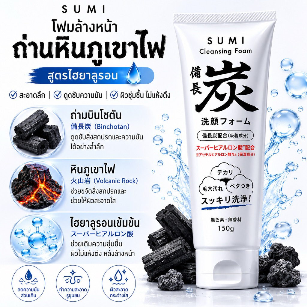 โฟมล้างหน้าถ่านหินภูเขาไฟ โฟมถ่านหินภูเขาไฟ ของแท้จากญี่ปุ่น (สินค้ารุ่นใหม่เปลี่ยนแพคเกจ)