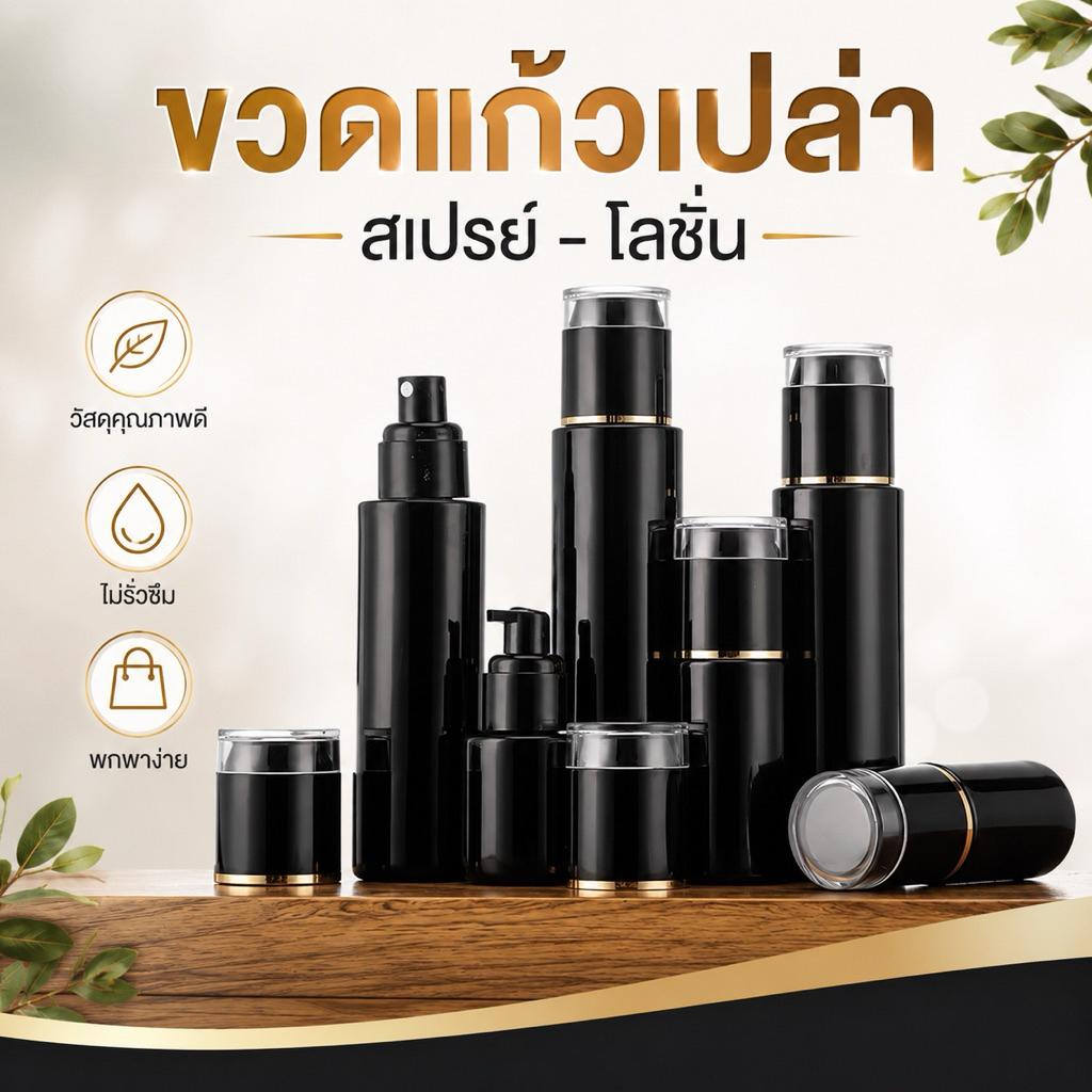 พร้อมส่ง🔥 ขวดสเปรย์แก้ว โลชั่น เจล สีดําทึบ สําหรับใส่เครื่องสําอาง เหมาะกับการเดินทาง 30ml,50ml,100ml